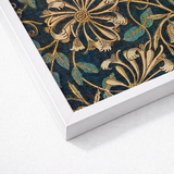 Framed Artwork Intricate Floral Design Gold Teal Deep William Morris, Honeysuckle Pattern Art, Victorian Elegance