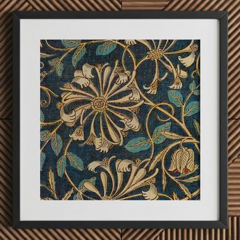 Honeysuckle - William Morris Floral Art Print / Canvas Framed Artwork Intricate Floral Pattern Cream Teal Deep William Morris Floral,