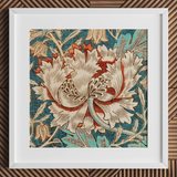 Honeysuckle - William Morris Floral Art Print / Canvas Framed Piece Art Detailed Floral Design Cream Red William Morris’s Artistry,