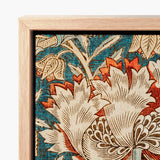 Framed Textile Artwork Intricate Floral Patterns Cream Orange William Morris’s Artistry, Honeysuckle Print, Morris Arts