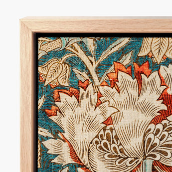 Framed Textile Artwork Intricate Floral Patterns Cream Orange William Morris’s Artistry, Honeysuckle Print, Morris Arts