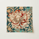 Honeysuckle - William Morris Floral Art Print / Canvas Square Canvas Detailed Floral Design Cream Red Teal William Morris’s Artistry,