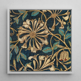 Honeysuckle - William Morris Floral Art Print / Canvas Square-framed Artwork Intricate Floral Pattern Cream Teal Deep William Morris