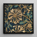 Honeysuckle - William Morris Floral Art Print / Canvas Square-framed Artwork Intricate Floral Pattern Cream Teal Deep William Morris