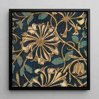 Honeysuckle - William Morris Floral Art Print / Canvas Square-framed Artwork Intricate Floral Pattern Cream Teal Deep William Morris