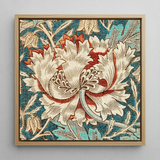 Honeysuckle - William Morris Floral Art Print / Canvas Square-framed Textile Artwork Detailed Floral Design Cream Red William Morris’s