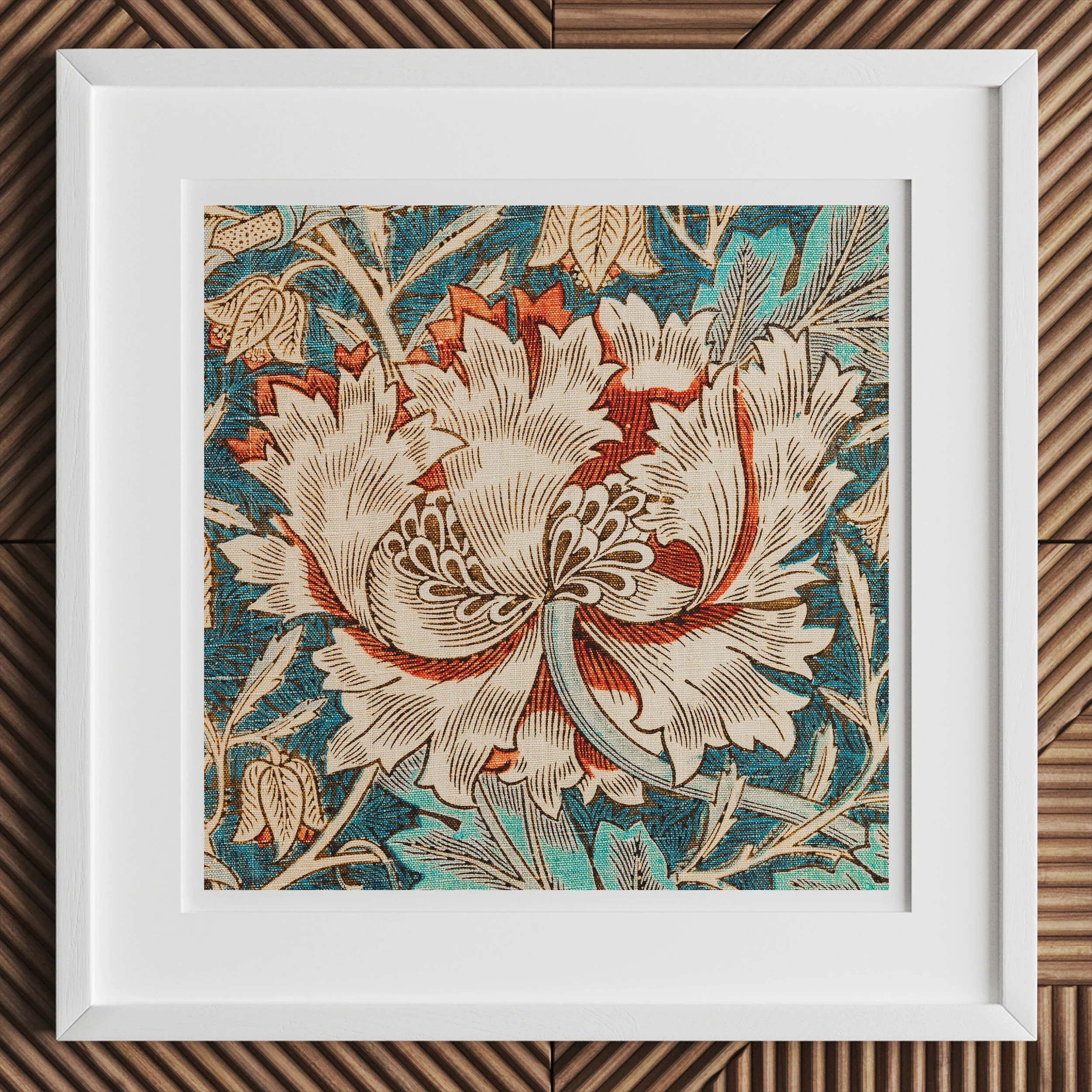 Honeysuckle - William Morris Floral Art Print, Framed Artwork Intricate Floral Design Prominent Stylized Bloom