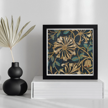 Honeysuckle - William Morris Floral Art Print, Framed Floral Art Print Gold Teal Botanical Patterns