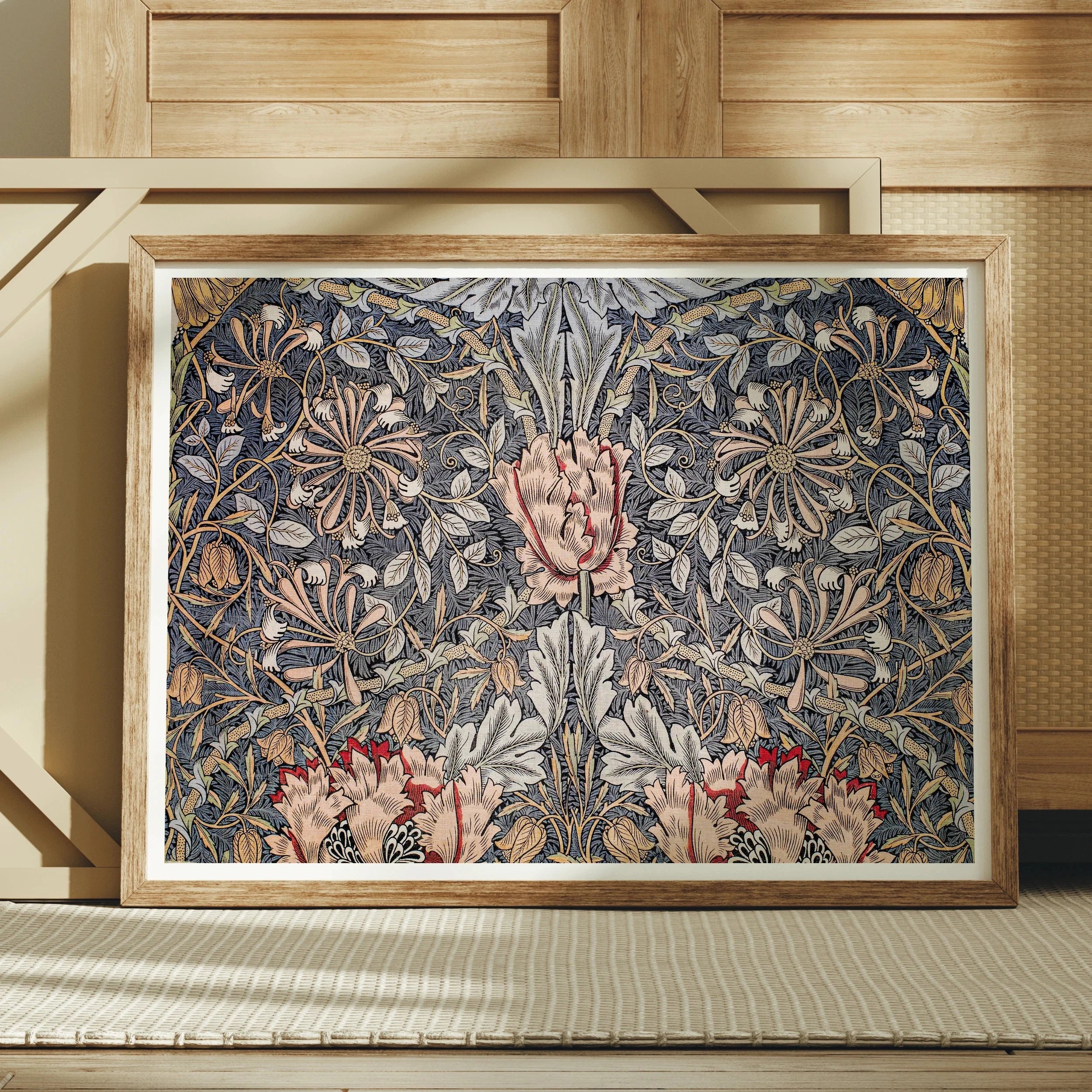 Honeysuckle - William Morris Floral Art Print, Framed William Morris-style Floral Art Print Ornate Pattern