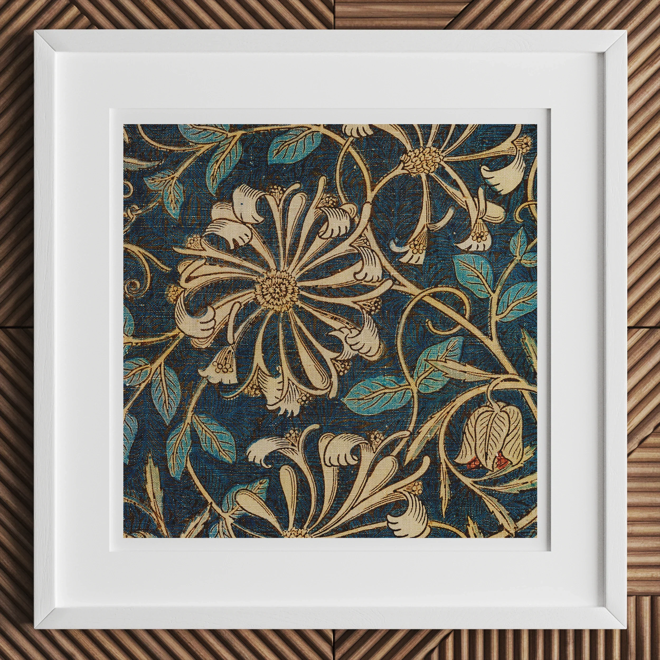 Honeysuckle - William Morris Floral Art Print, Framed Floral Textile Artwork Intricate Pattern Gold Flowers