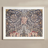 Honeysuckle - William Morris Floral Art Print, Framed Floral Wallpaper Pattern Symmetrical Pink Flowers Gray