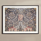 Honeysuckle - William Morris Floral Art Print, Framed Floral Wallpaper Pattern Symmetrical Pink Roses Gray