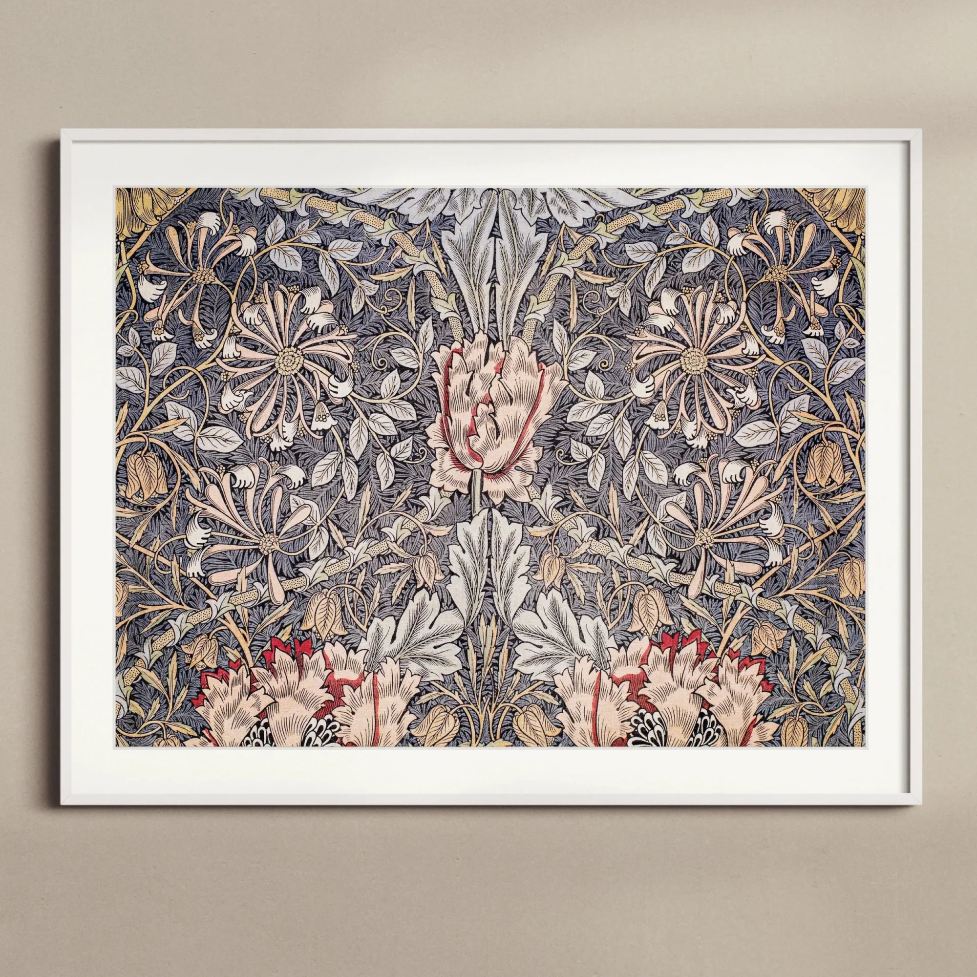 Honeysuckle - William Morris Floral Art Print, Framed William Morris Floral Wallpaper Print Symmetrical Pink