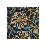 Honeysuckle - William Morris Floral Art Print, Ornate Floral Pattern Golden Blooms Teal Leaves Dark