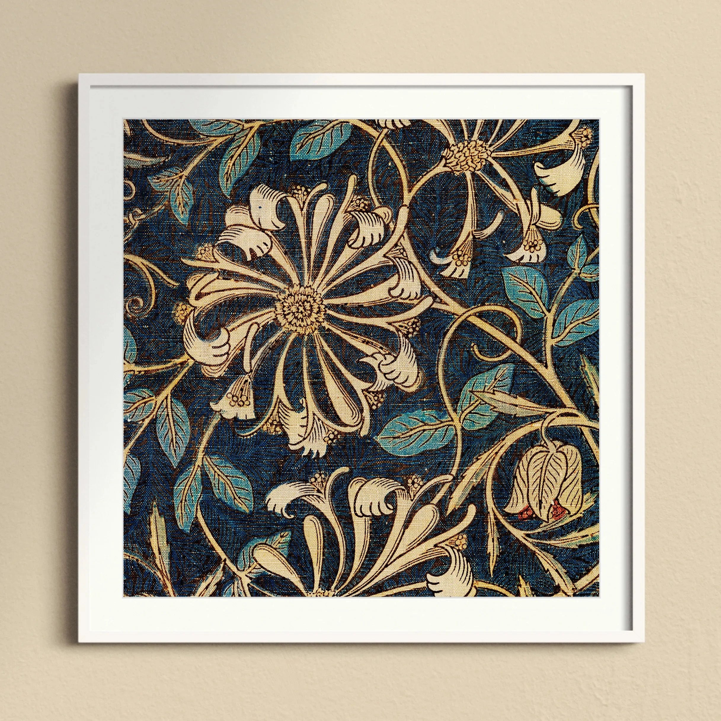 Honeysuckle - William Morris Floral Framed Art Print 12’’x12’’ / White Frame Posters Prints & Visual Artwork