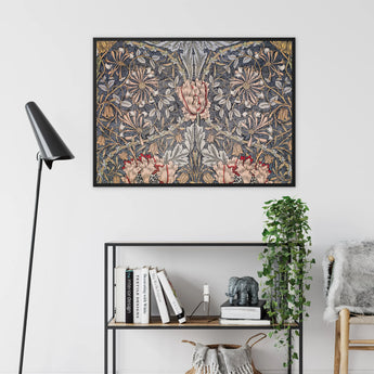 Honeysuckle - William Morris Floral Framed Canvas, Framed William Morris Floral Art Print Symmetrical Botanical
