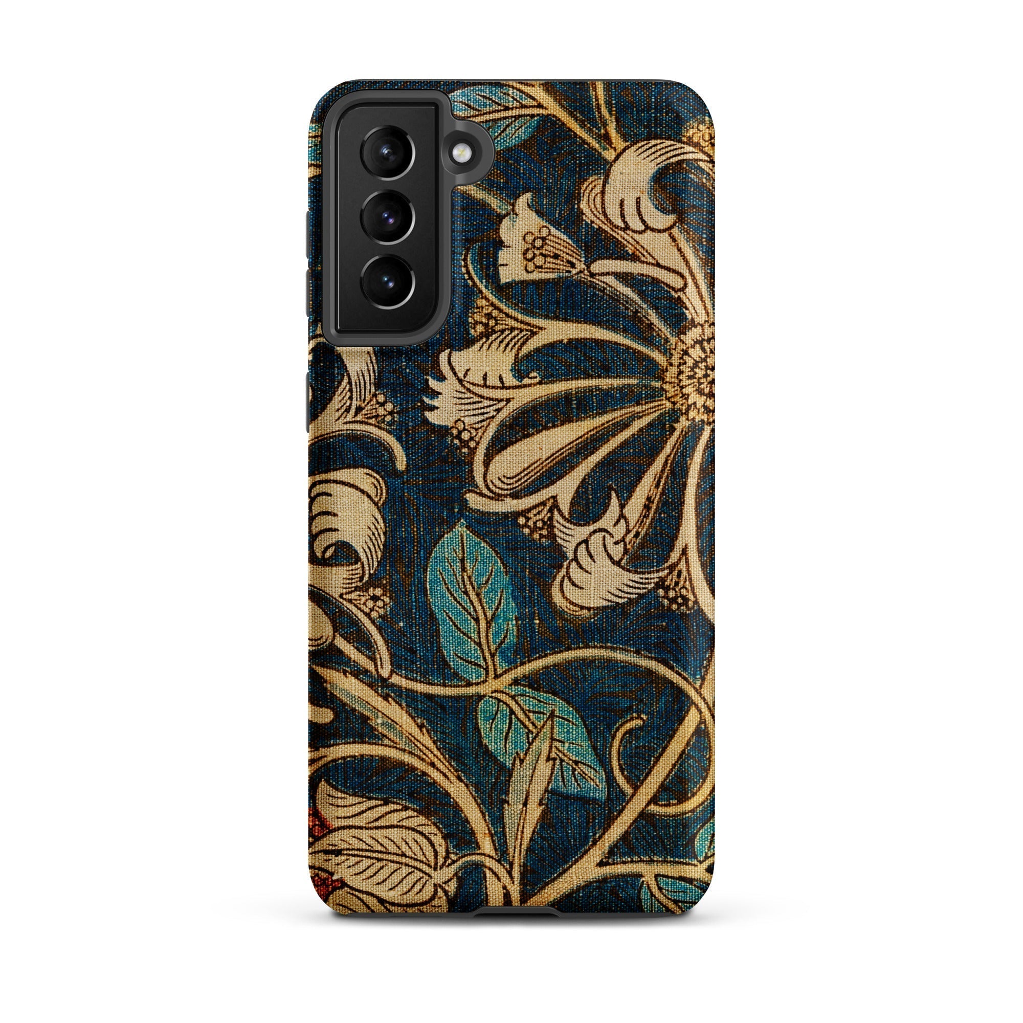 Honeysuckle William Morris Floral Samsung Case, Galaxy S21 Plus / Matte, Dark Blue Gold Floral Pattern Phone Case