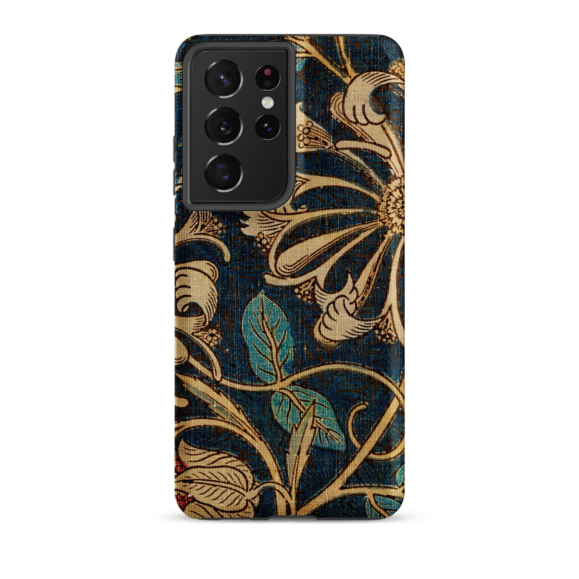 Honeysuckle William Morris Floral Samsung Case, Galaxy S21 Ultra / Matte, Black Smartphone Case Dark Blue Gold Floral Pattern
