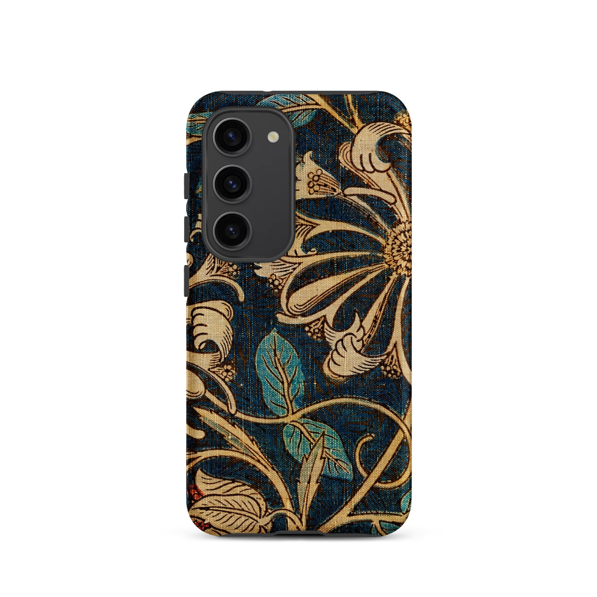 Honeysuckle William Morris Floral Samsung Case, Galaxy S23 / Matte, Smartphone Case Dark Blue Gold Floral Pattern