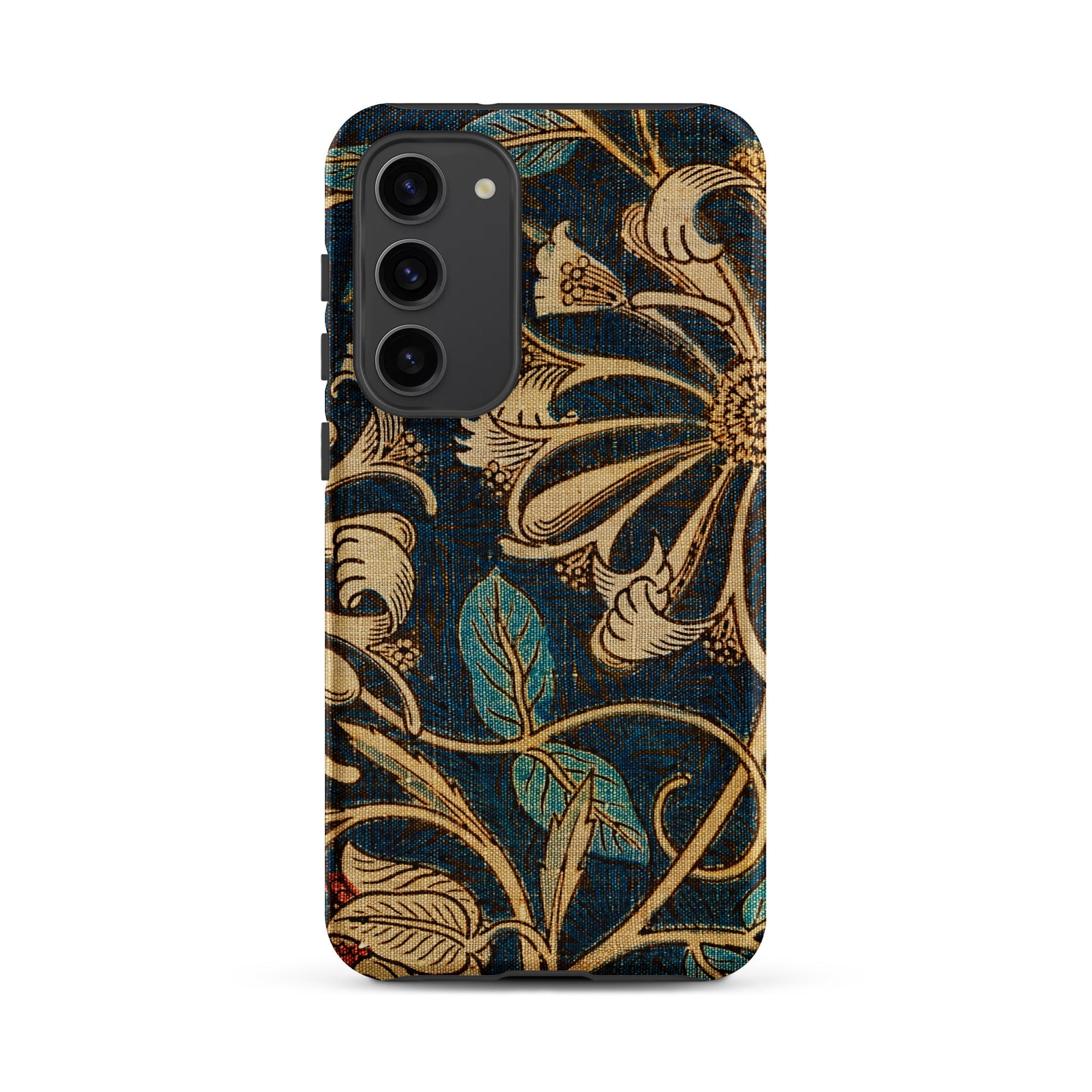 Honeysuckle William Morris Floral Samsung Case, Galaxy S23 Plus / Matte, Dark Blue Phone Case Intricate Floral Leaf Pattern