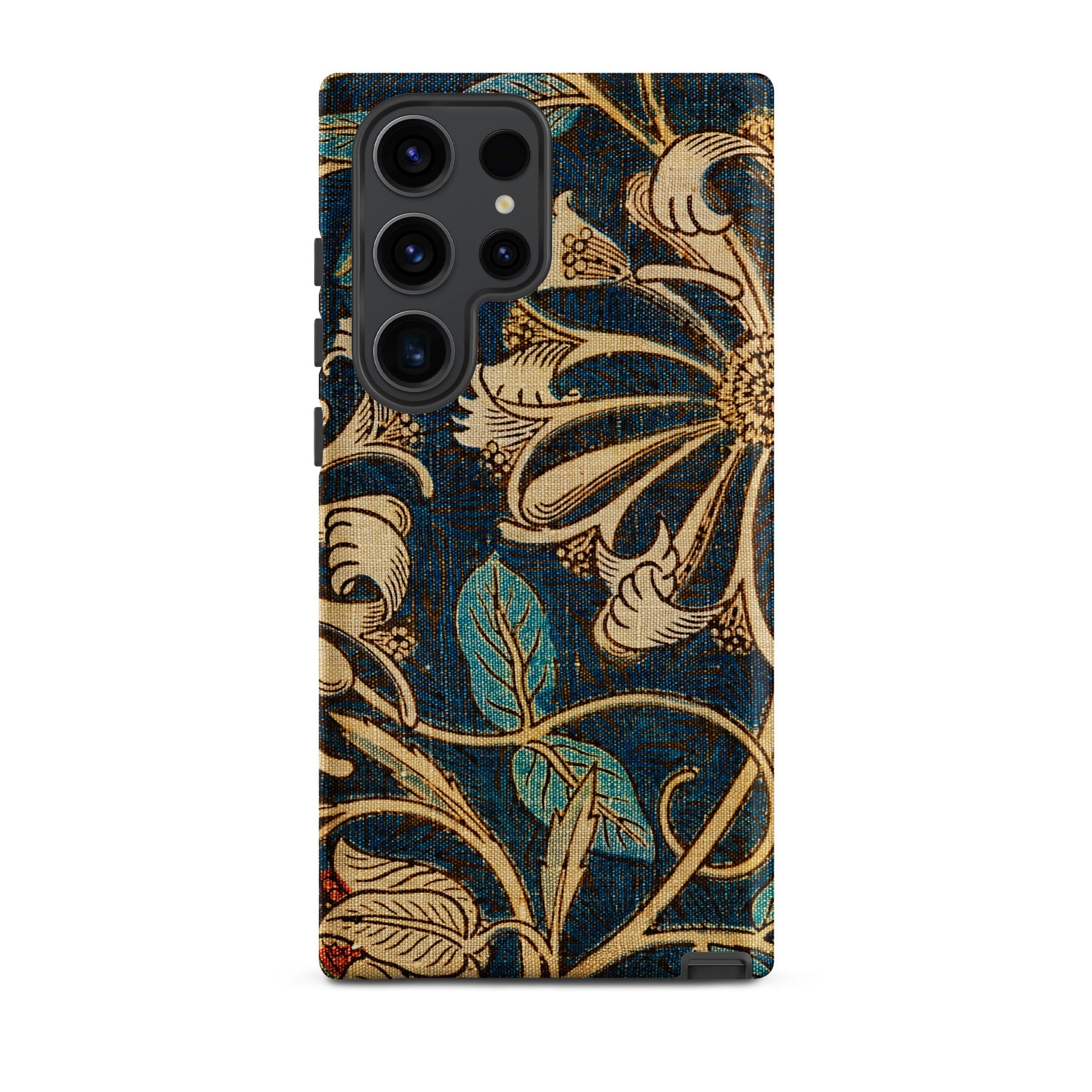 Honeysuckle William Morris Floral Samsung Case, Galaxy S23 Ultra / Matte, Dark Blue Phone Case Intricate Floral Leaf Pattern