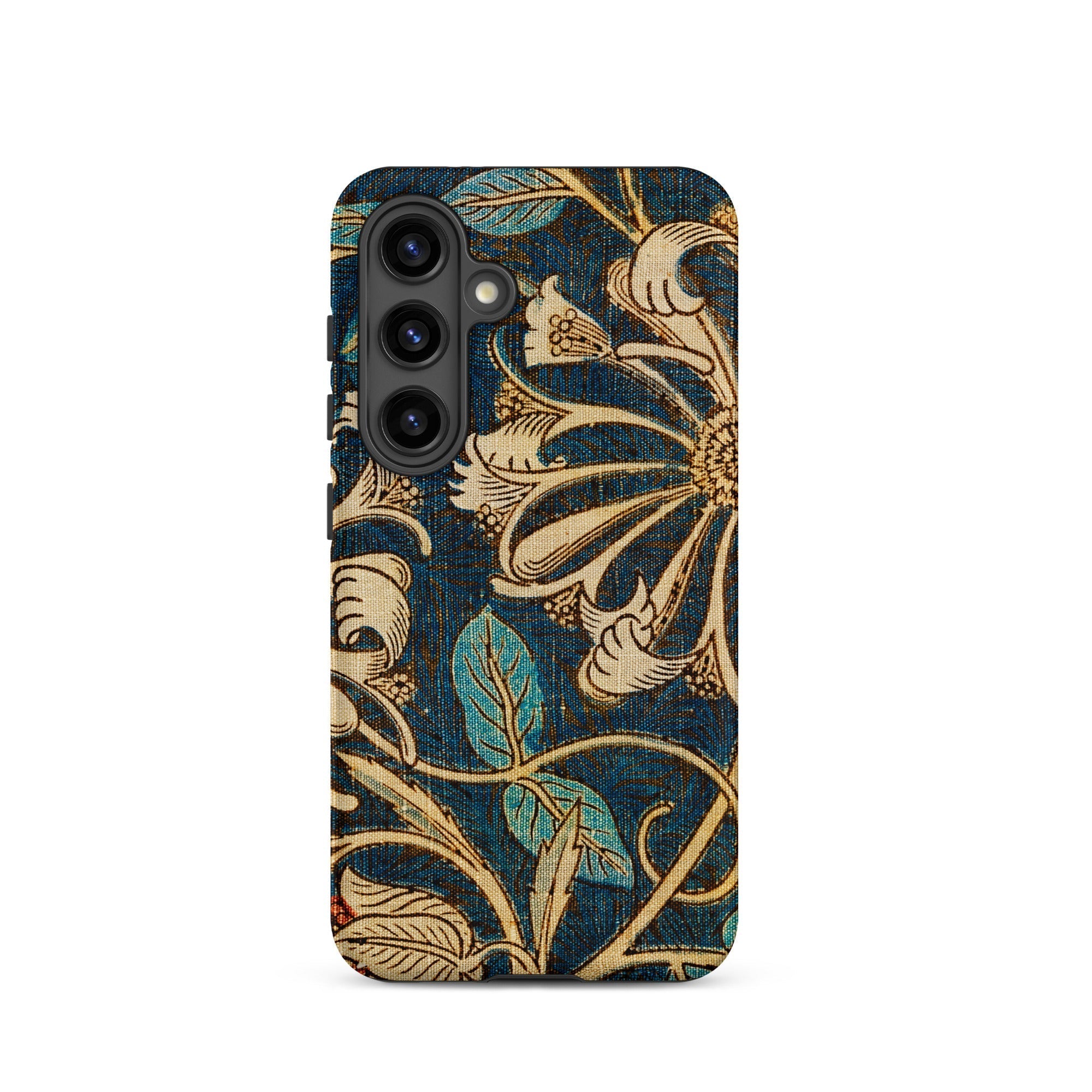 Honeysuckle William Morris Floral Samsung Case, Galaxy S24 / Matte, Smartphone Case Dark Blue Teal Floral Pattern