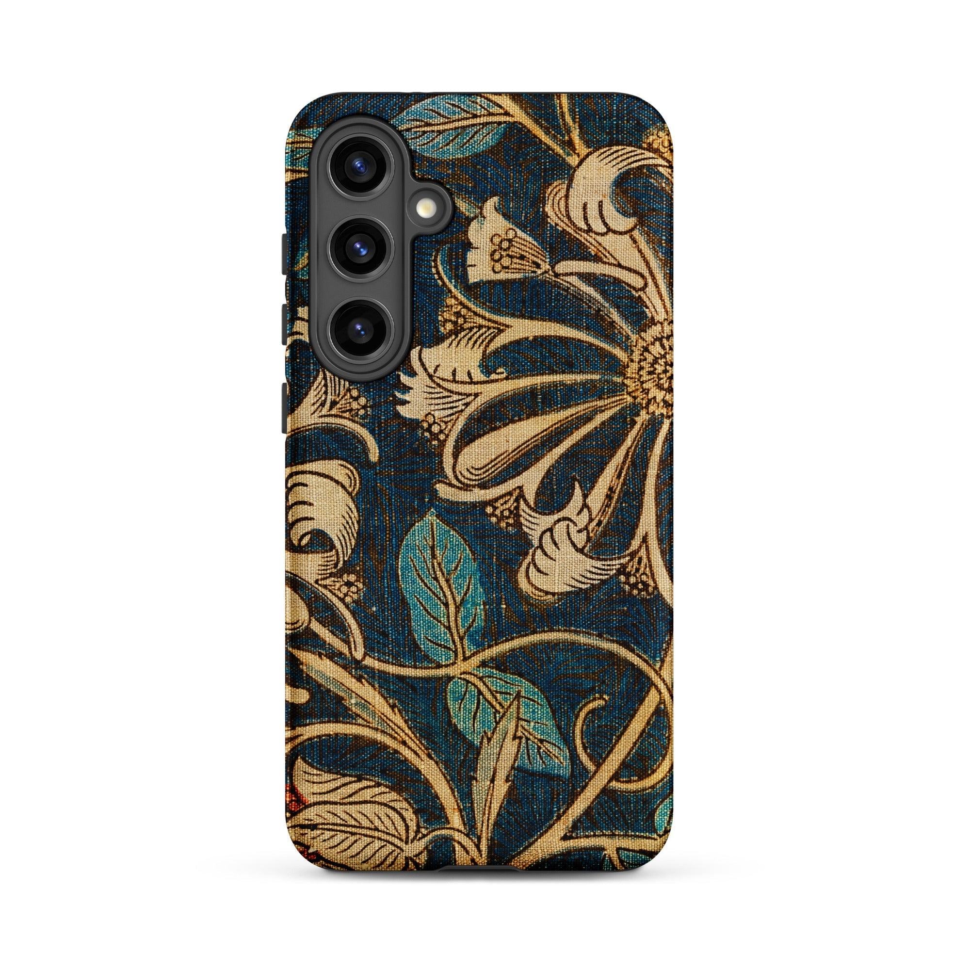 Honeysuckle William Morris Floral Samsung Case, Galaxy S24 Plus / Matte, Phone Case Dark Blue Background Floral Pattern Beige