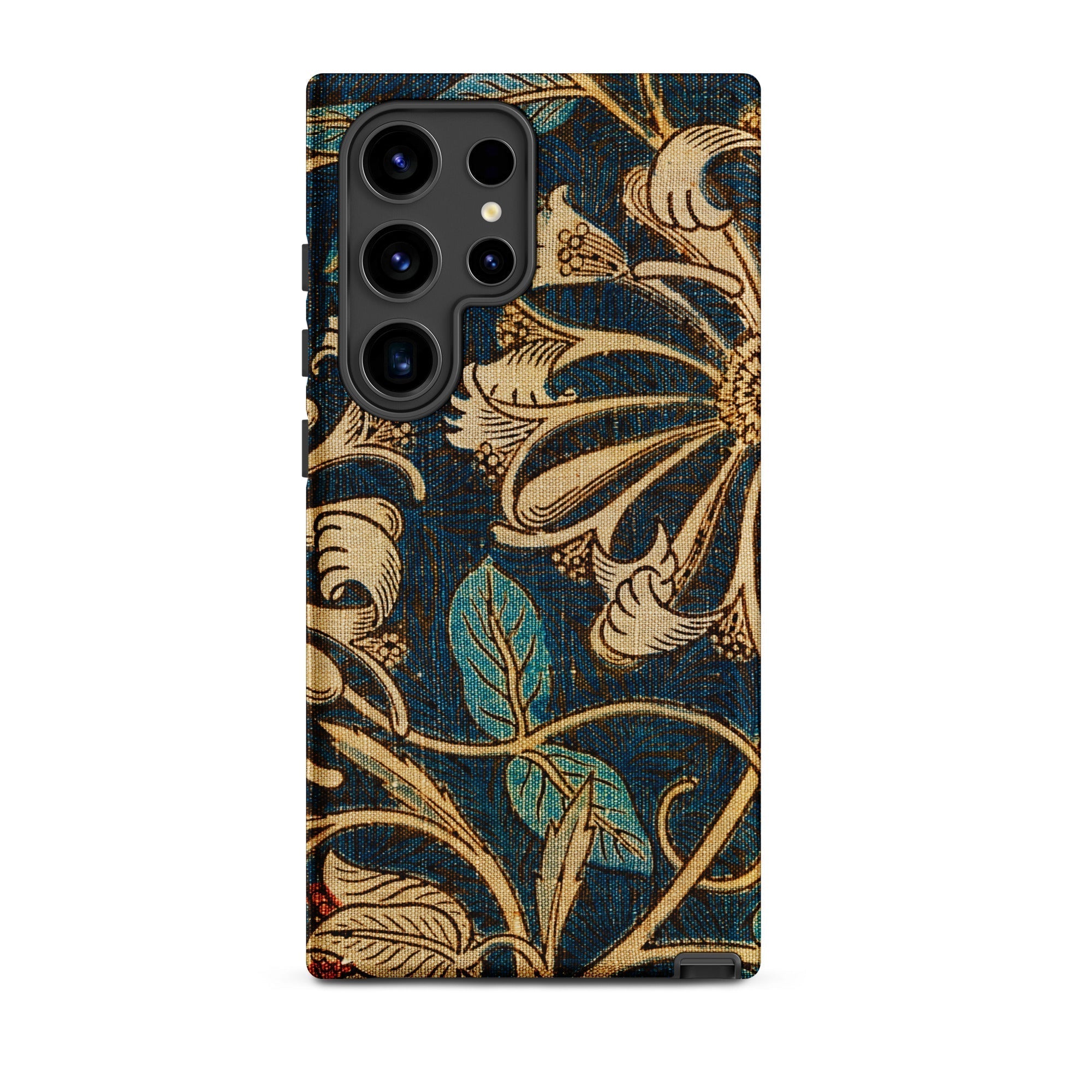 Honeysuckle William Morris Floral Samsung Case, Galaxy S24 Ultra / Matte, Smartphone Case Dark Blue Floral Pattern