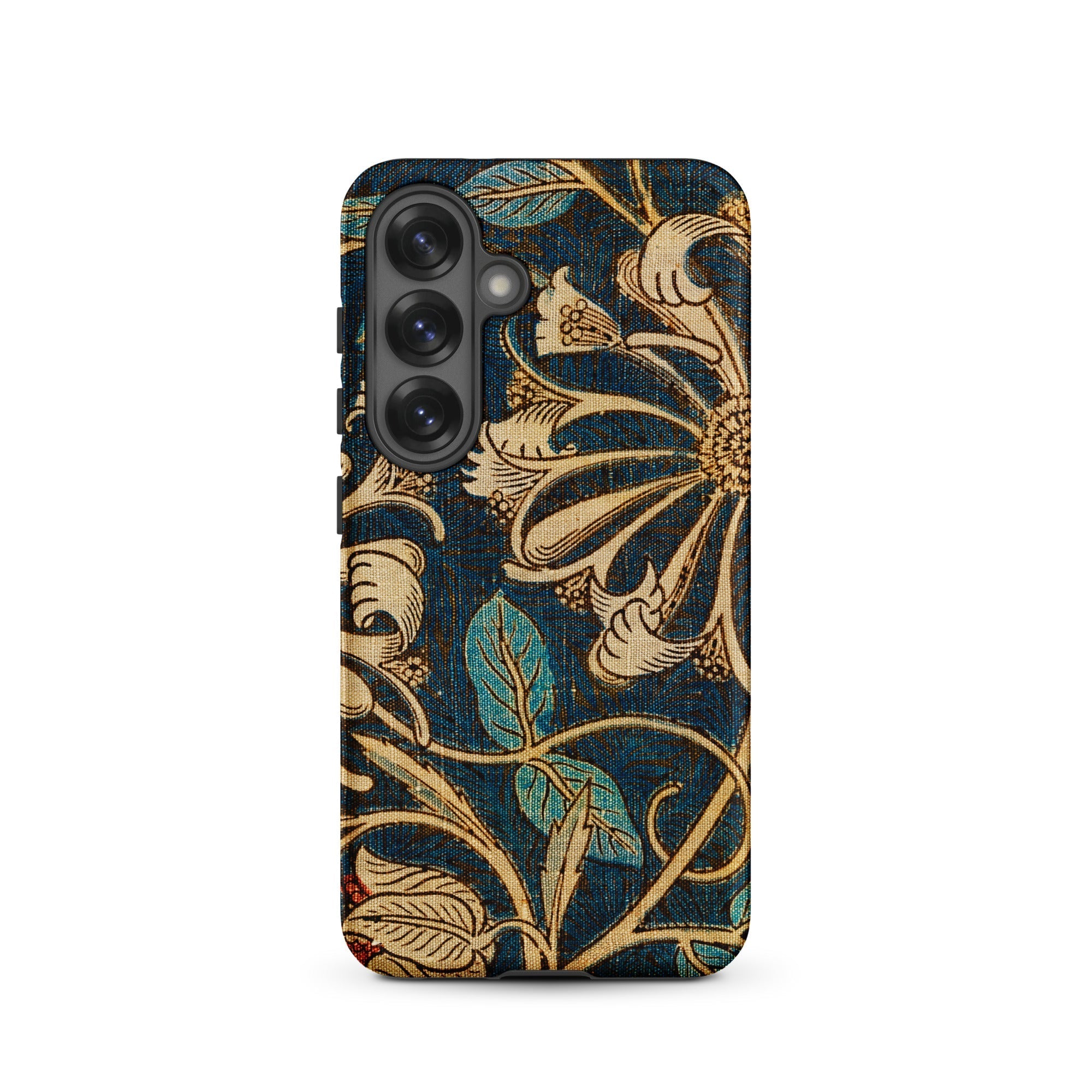 Honeysuckle William Morris Floral Samsung Case, Galaxy S25 / Matte, Smartphone Case Dark Blue Floral Pattern