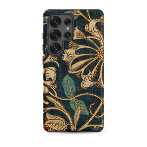 Honeysuckle - William Morris Floral Samsung Case, Galaxy S25 Ultra / Matte, Smartphone Dark Blue Gold Floral Pattern Case