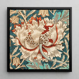 Honeysuckle - William Morris Flower Art Framed Canvas, 12x12’’ / 31x31cm / Black Floating Frame, Intricately Detailed Stylized Flower