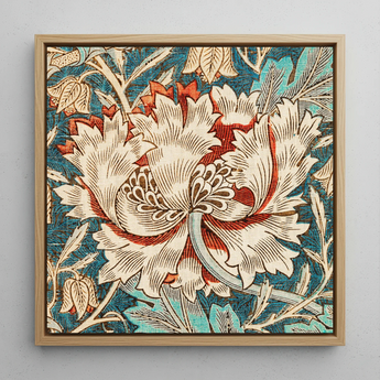 Honeysuckle - William Morris Flower Art Framed Canvas, 12x12’’ / 31x31cm / Natural Floating Frame, Framed Arts Crafts Style Floral Textile