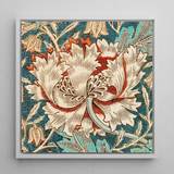 Honeysuckle - William Morris Flower Art Framed Canvas, 12x12’’ / 31x31cm / White Floating Frame, Floral Textile Art