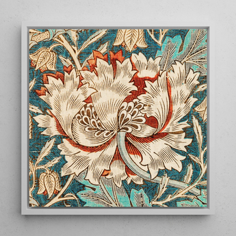 Honeysuckle - William Morris Flower Art Framed Canvas, 12x12’’ / 31x31cm / White Floating Frame, Floral Textile Art