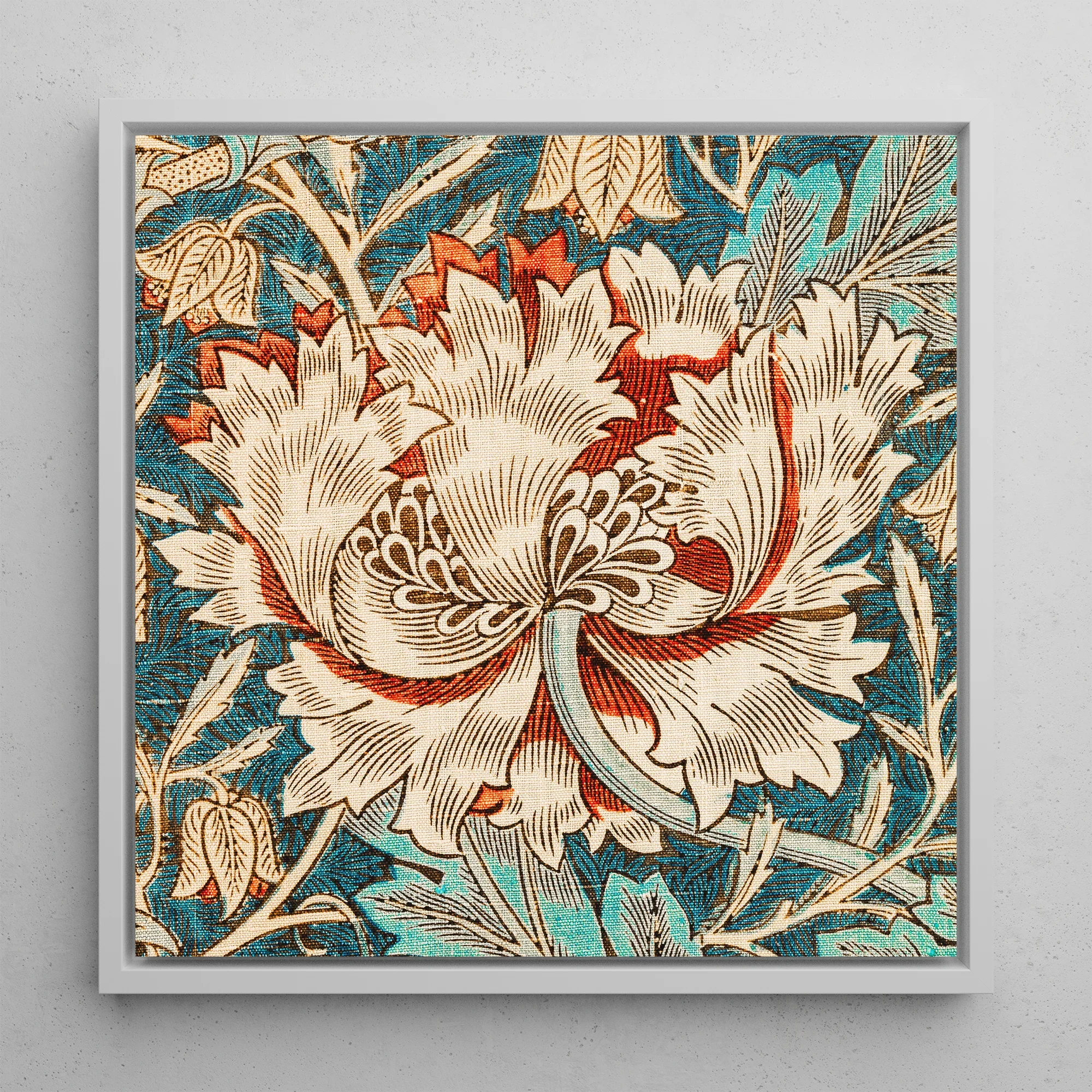 Honeysuckle - William Morris Flower Art Framed Canvas, Floral Textile Art