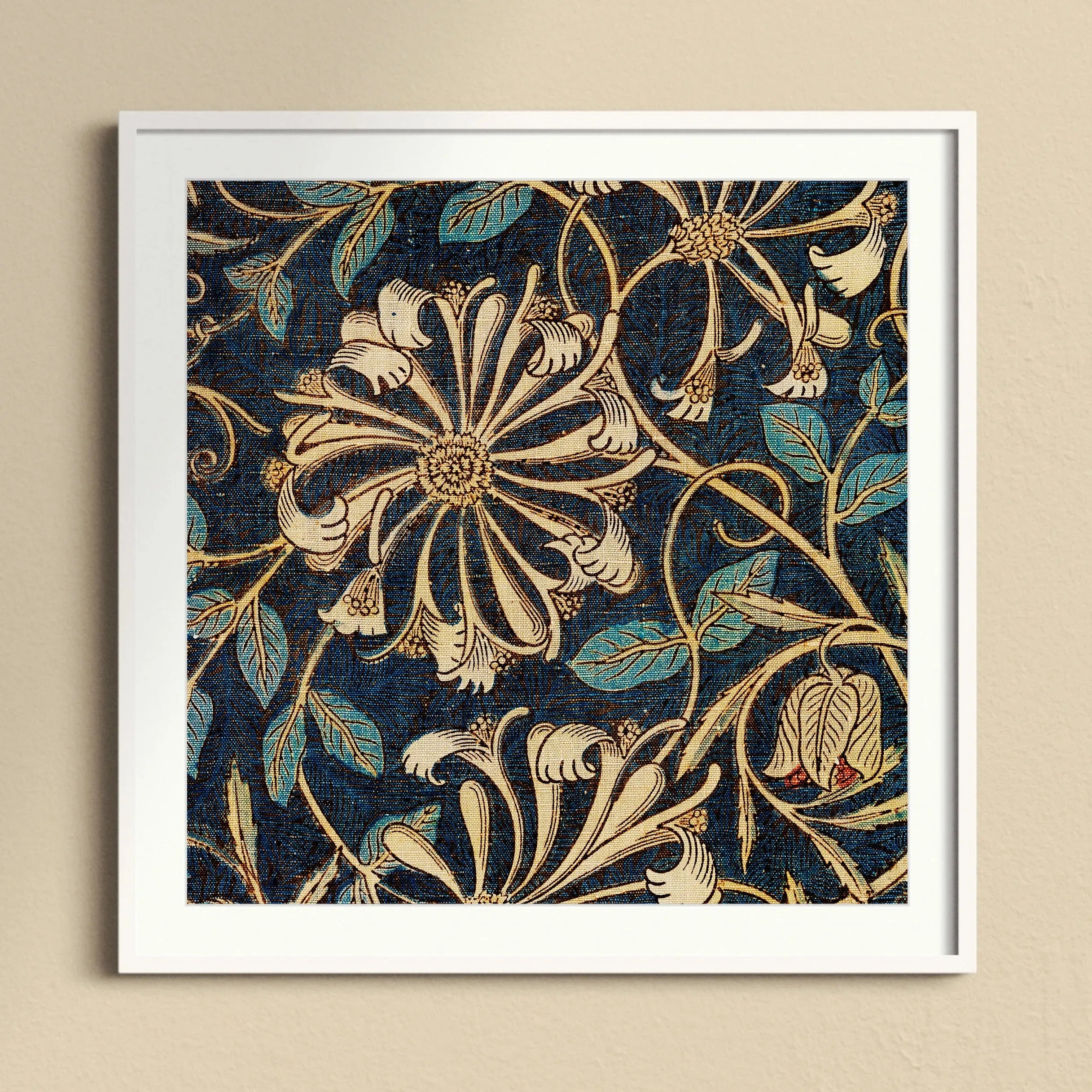 Honeysuckle By William Morris Framed & Mounted Print - 12’x12’ / White Frame - Posters Prints & Visual Artwork