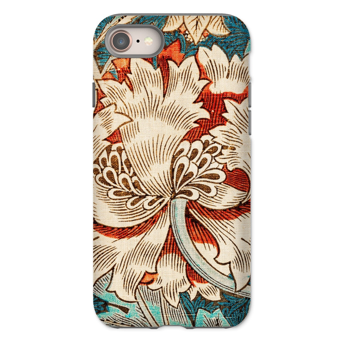 Honeysuckle - William Morris Iphone Case, 8 / Tough Phone, Floral-patterned Phone Case Ornate Cream-colored Bloom Red Accents