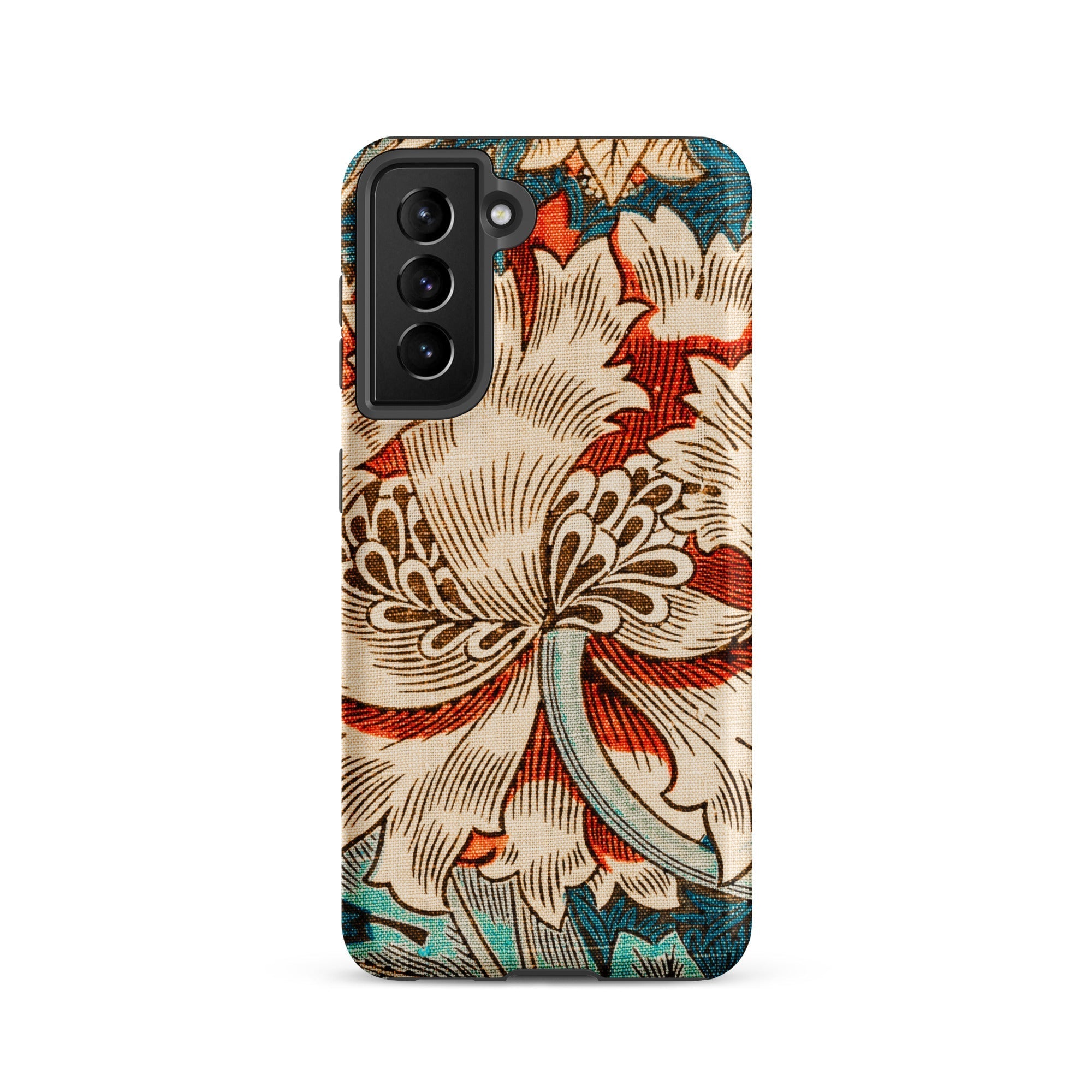 Honeysuckle William Morris Samsung Case, Galaxy S21 / Matte, Smartphone Case White Red Floral Pattern Dark Background