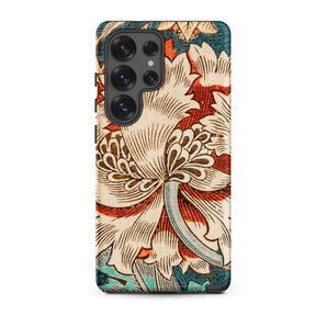 Honeysuckle - William Morris Samsung Case, Galaxy S25 Ultra / Matte, Smartphone Floral-patterned Case Stylized White Red Flowers Dark