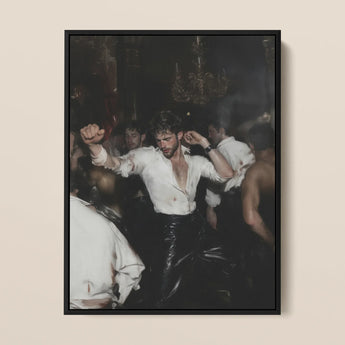 Hooked - Circuit Gay Afterparty Framed Canvas, 12x16’’ / 31x41cm / Black Floating Frame, Framed Painting Man Crowd