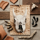 Horned Skull Art Print / Canvas Weathered Off-white Animal Skull Prominent Horns Rests Bed Horned Art, Bleached Bone Rises, Ancient