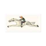 Horse and Jockey - Palmyra Pimentel Equestrian Art Print, Vintage-style Illustration White Racehorse Jockey Gallop