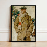 Framed Vintage-style Painting Man Tan Coat Green Cap Joseph Christian Leyendecker, Created, Kuppenheimer Ad Illustration, Artist’s