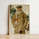 Framed Vintage-style Painting Young Man Tan Coat Green Joseph Christian Leyendecker, Created, Kuppenheimer Ad Illustration, Artist’s