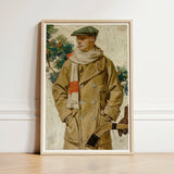 Framed Vintage-style Painting Young Man Green Cap Beige Joseph Christian Leyendecker, Created, Kuppenheimer Ad Illustration, Artist’s