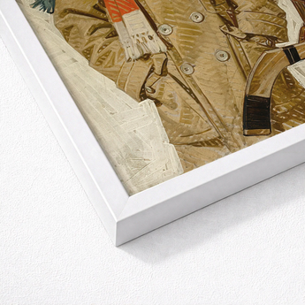 White Framed Artwork Stylized Textured Illustration Beige Trench Joseph Christian Leyendecker, Created, Kuppenheimer Ad, Artist’s Idealized