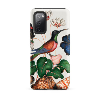 Hummingbird Cyclamen Red Postman and Shells - James Bolton Samsung Case, Galaxy S20 Fe / Matte, White Smartphone Case Colorful Bird