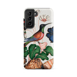 Hummingbird Cyclamen Red Postman and Shells - James Bolton Samsung Case, Galaxy S21 Fe / Matte, White Smartphone Case Colorful Bird Flowers