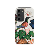 Hummingbird Cyclamen Red Postman and Shells - James Bolton Samsung Case, Galaxy S23 / Matte, White Phone Case Colorful Illustration Bird