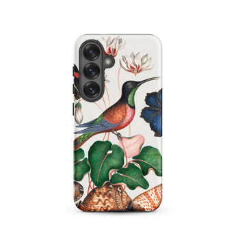 Hummingbird Cyclamen Red Postman and Shells - James Bolton Samsung Case, Galaxy S25 / Matte, White Phone Case Colorful Hummingbird
